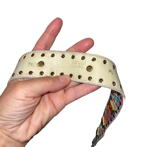Vintage Womens Belt Size Large Multicolor Metallic Leather Rhinestone